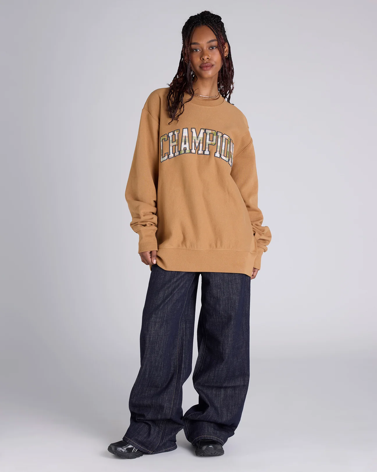 Reverse Weave Plaid Applique Crew - Image 8